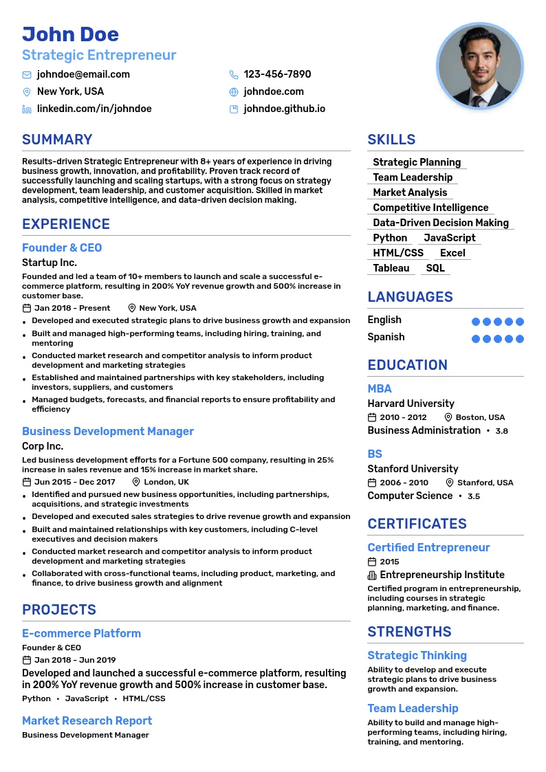 Strategic Entrepreneur resume example