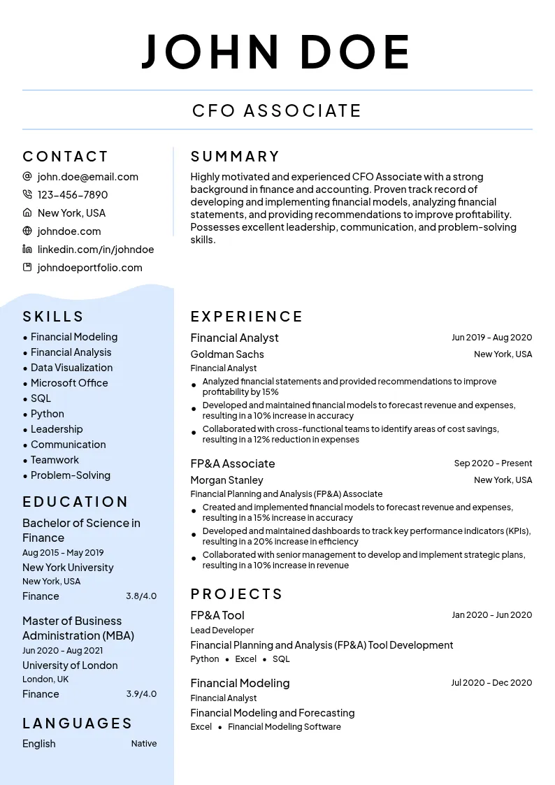 CFO Associate resume example
