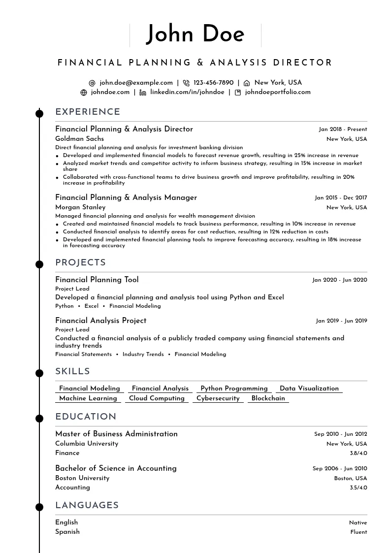 Financial Planning & Analysis Director resume example