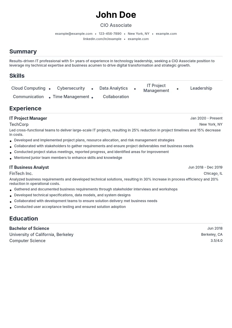 CIO Associate resume example