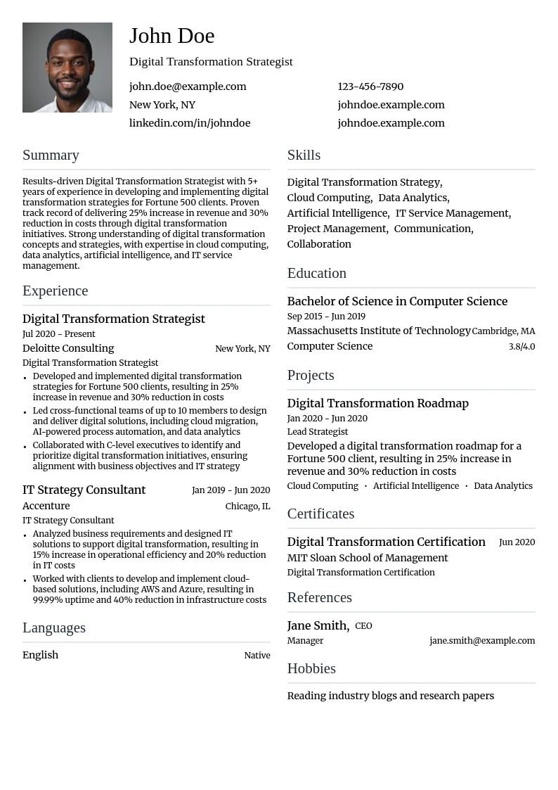 Digital Transformation Strategist resume example