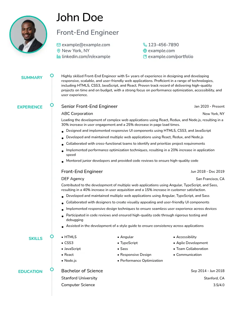 Front-End Engineer resume example