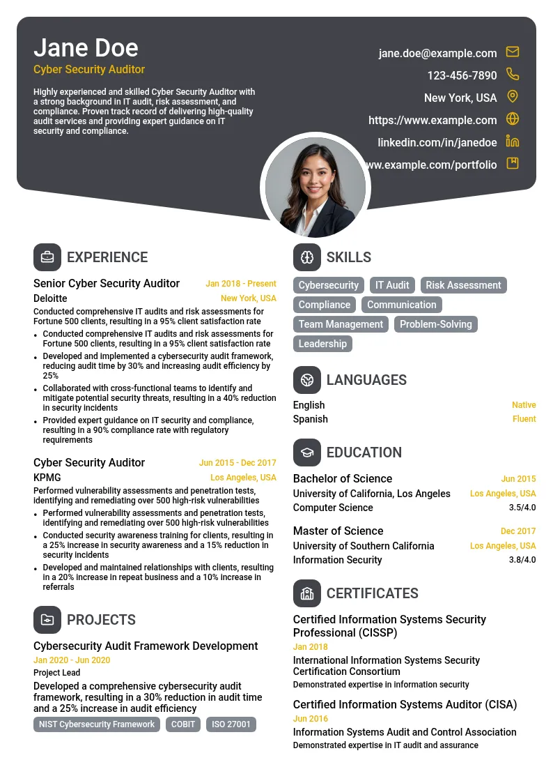 Cyber Security Auditor resume example