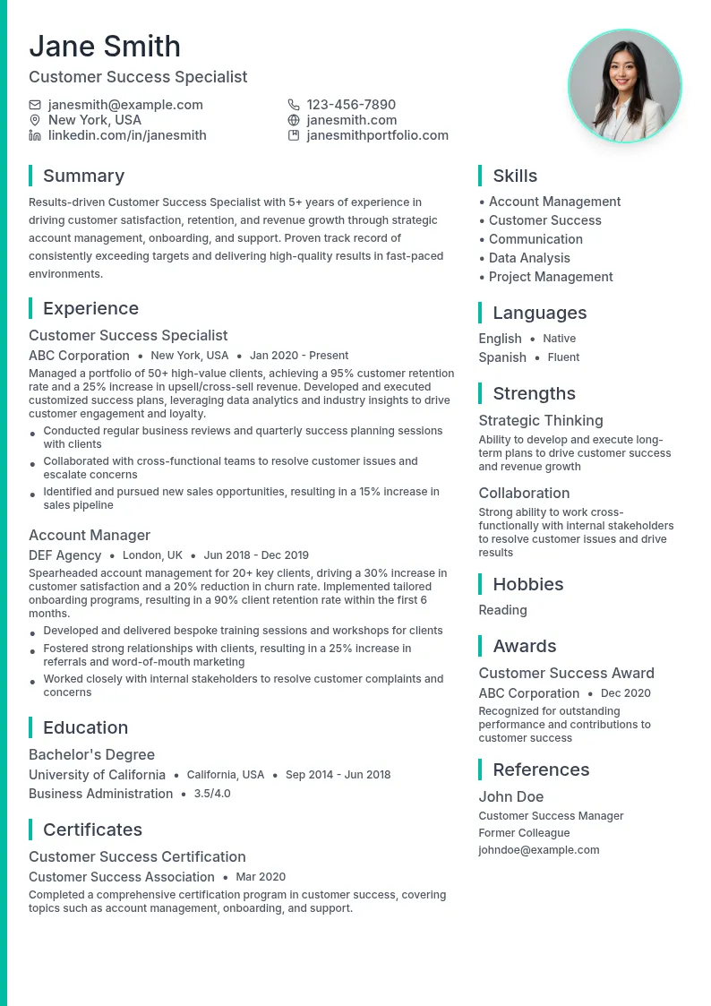 Customer Success Specialist resume example