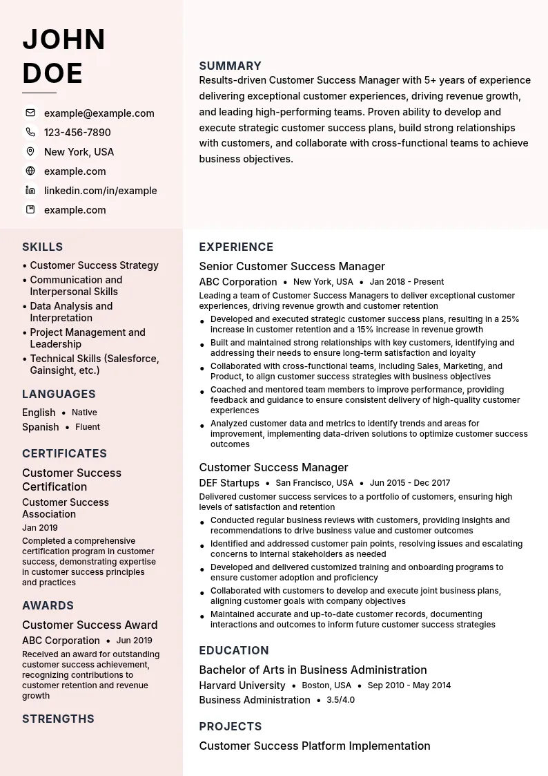 Customer Success Manager resume example