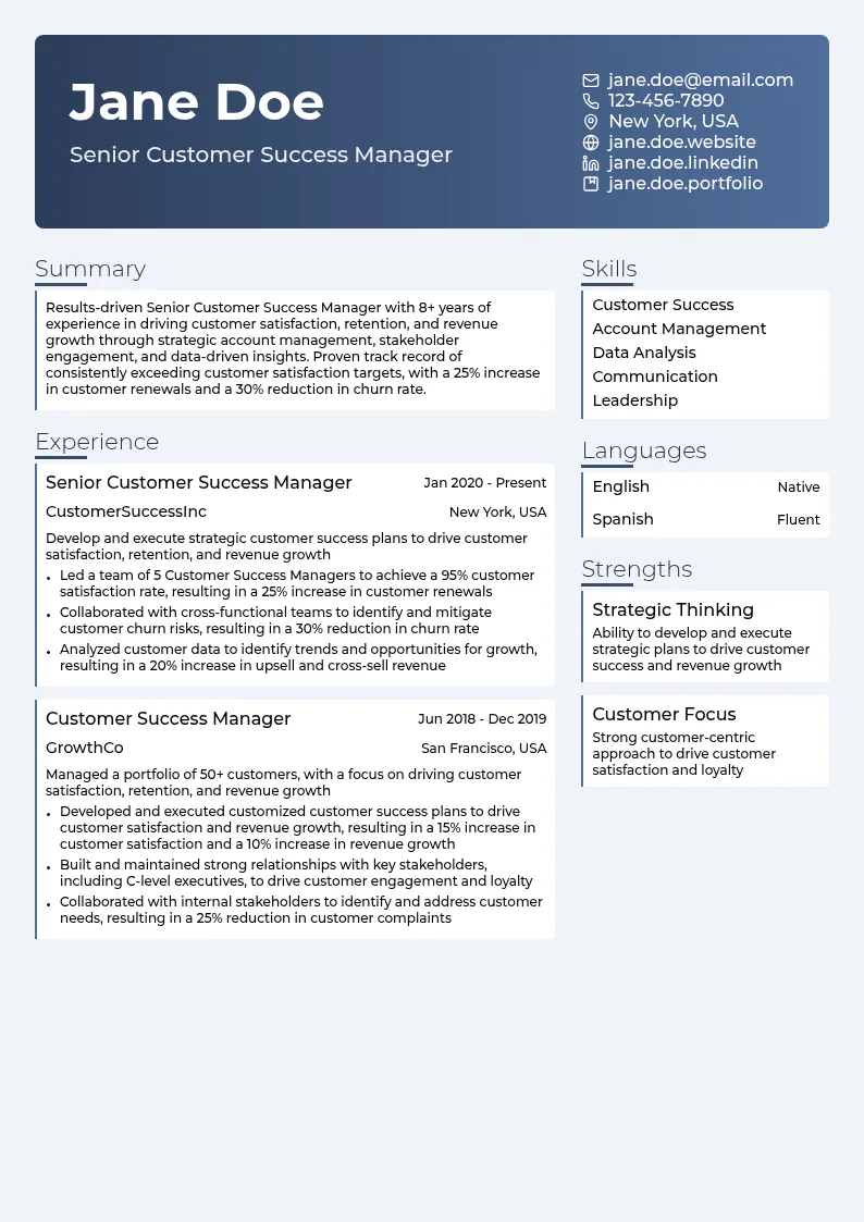 Senior Customer Success Manager resume example