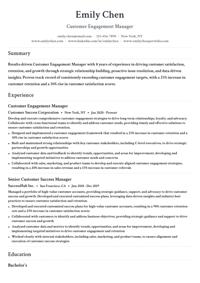 Customer Engagement Manager resume example