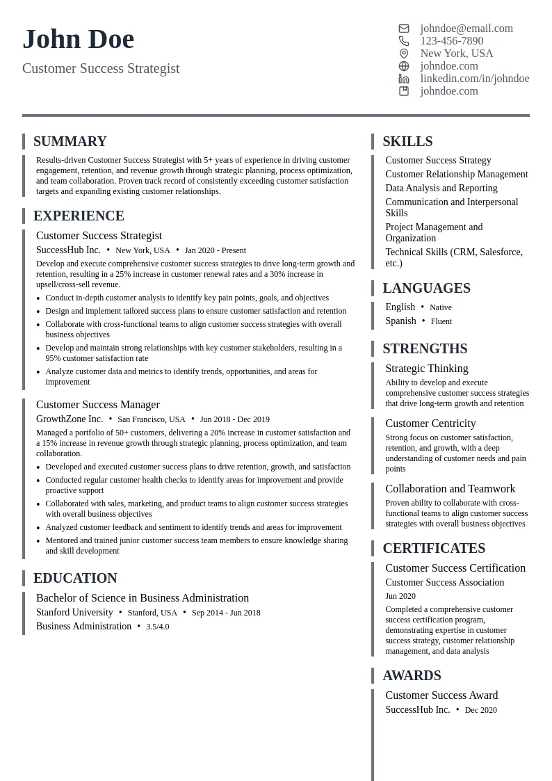 Customer Success Strategist resume example