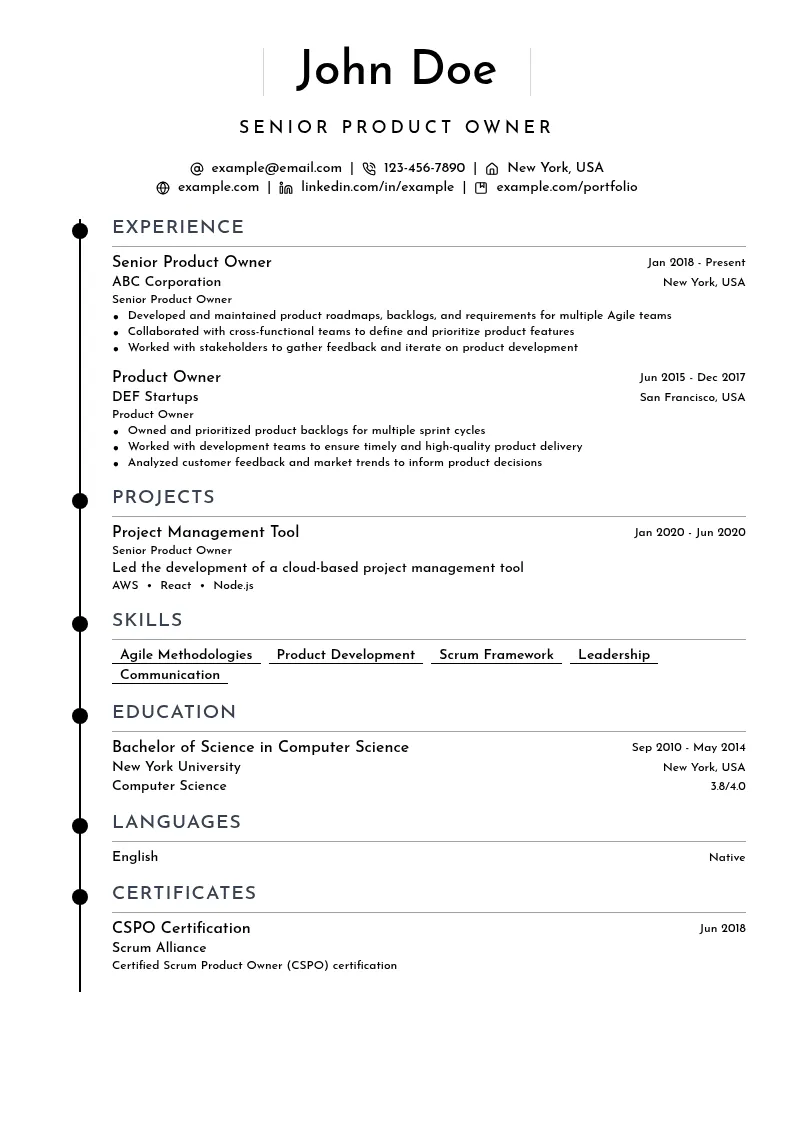 Senior Product Owner resume example