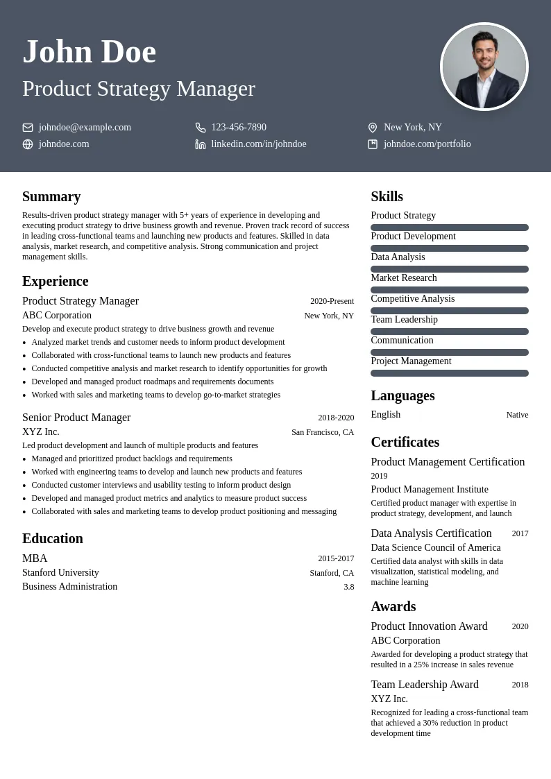 Product Strategy Manager resume example