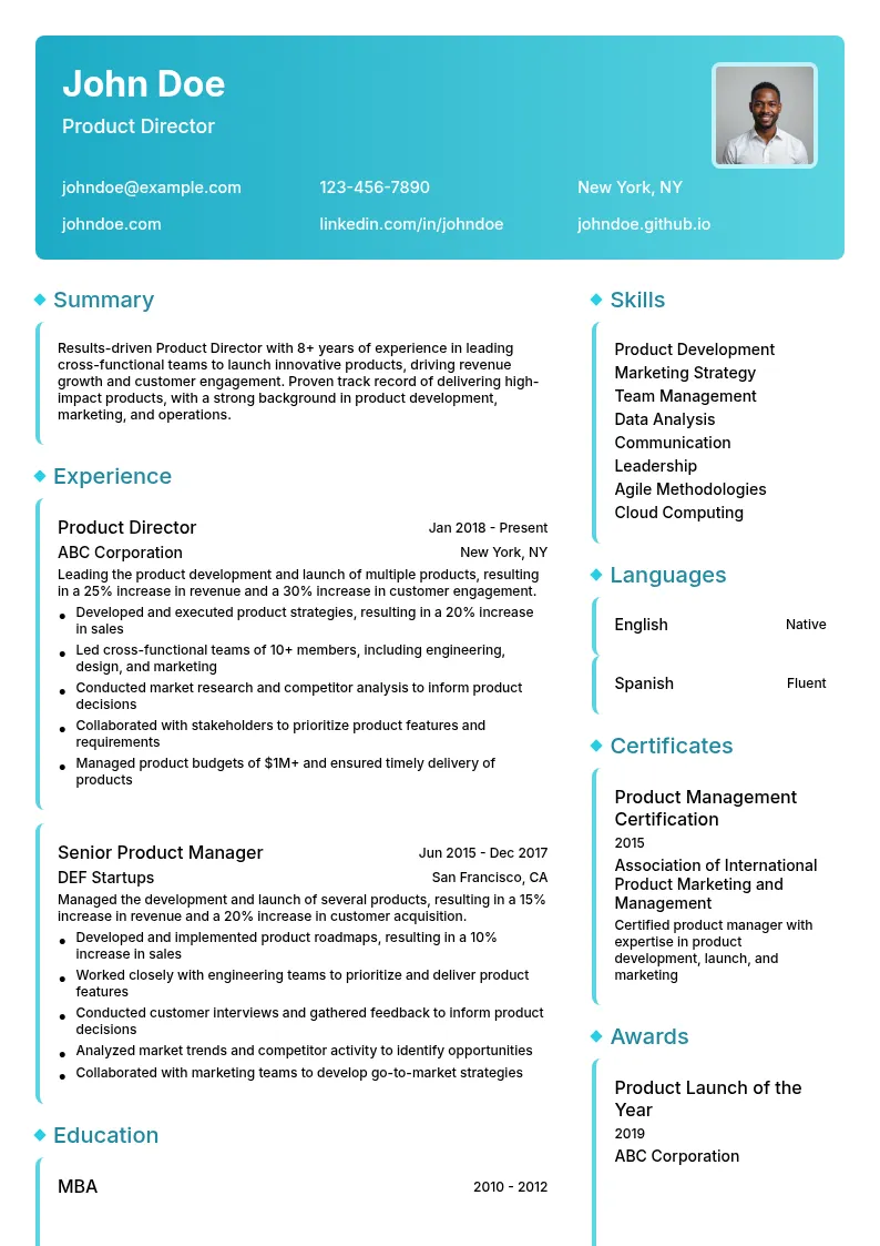 Product Director resume example
