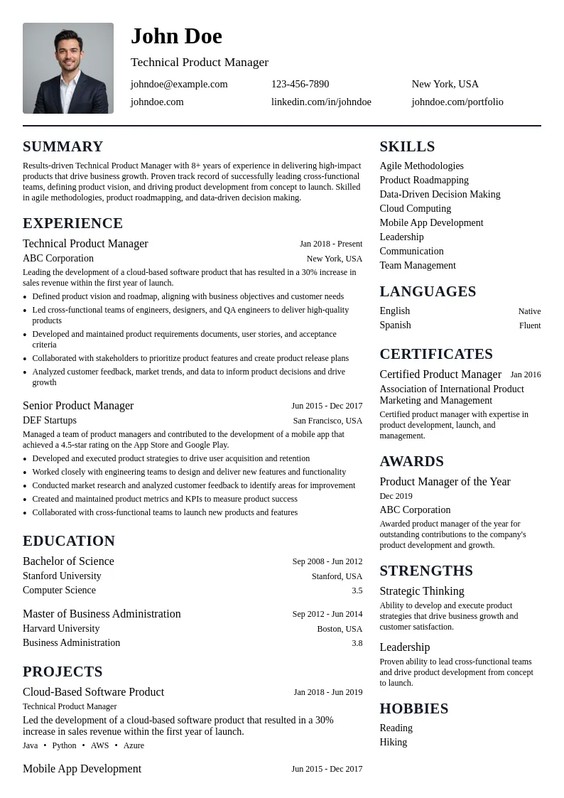 Technical Product Manager resume example