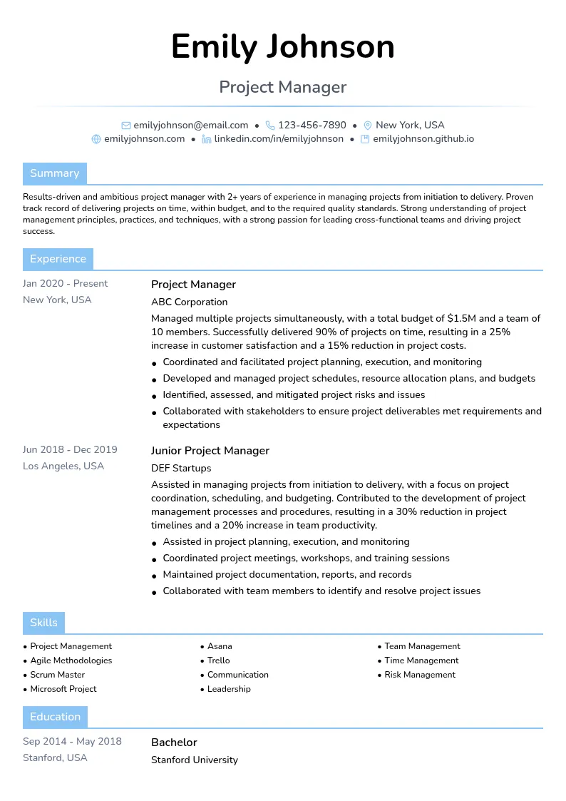PMP resume example