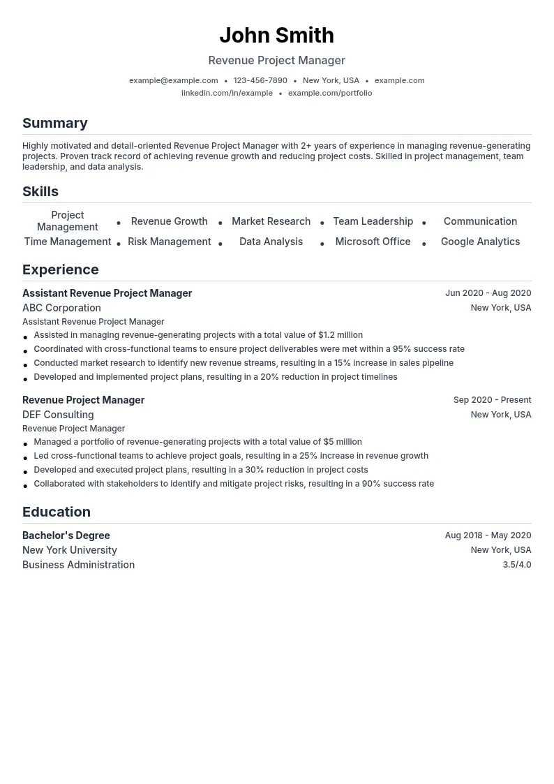 Revenue Project Manager resume example