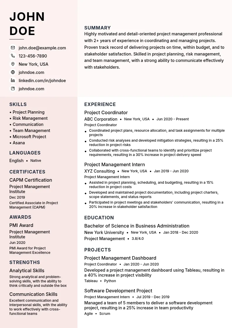 Project Management Office (PMO) resume example