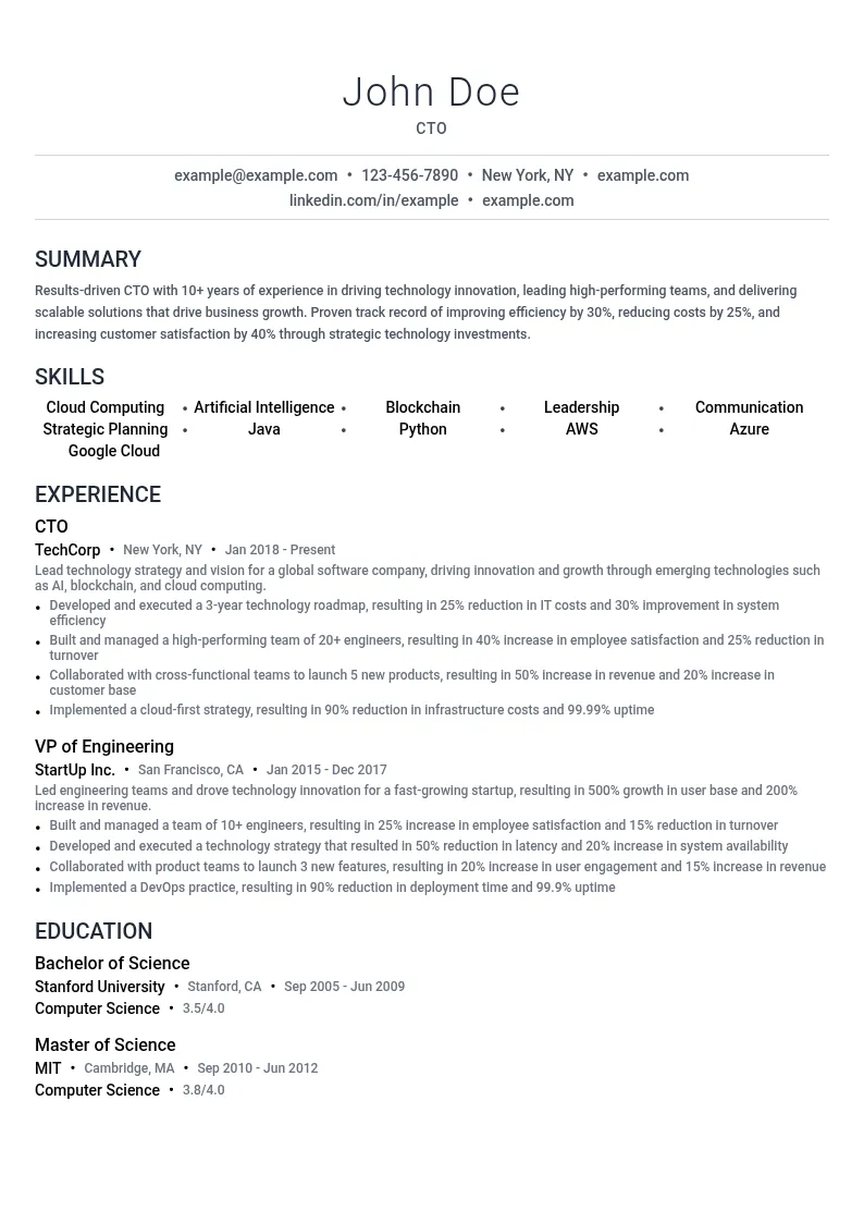 CTO resume example