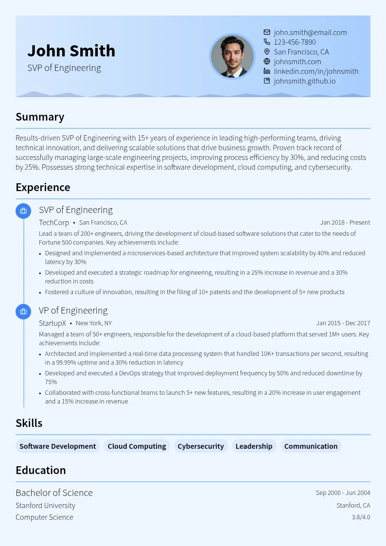 SVP of Engineering resume example
