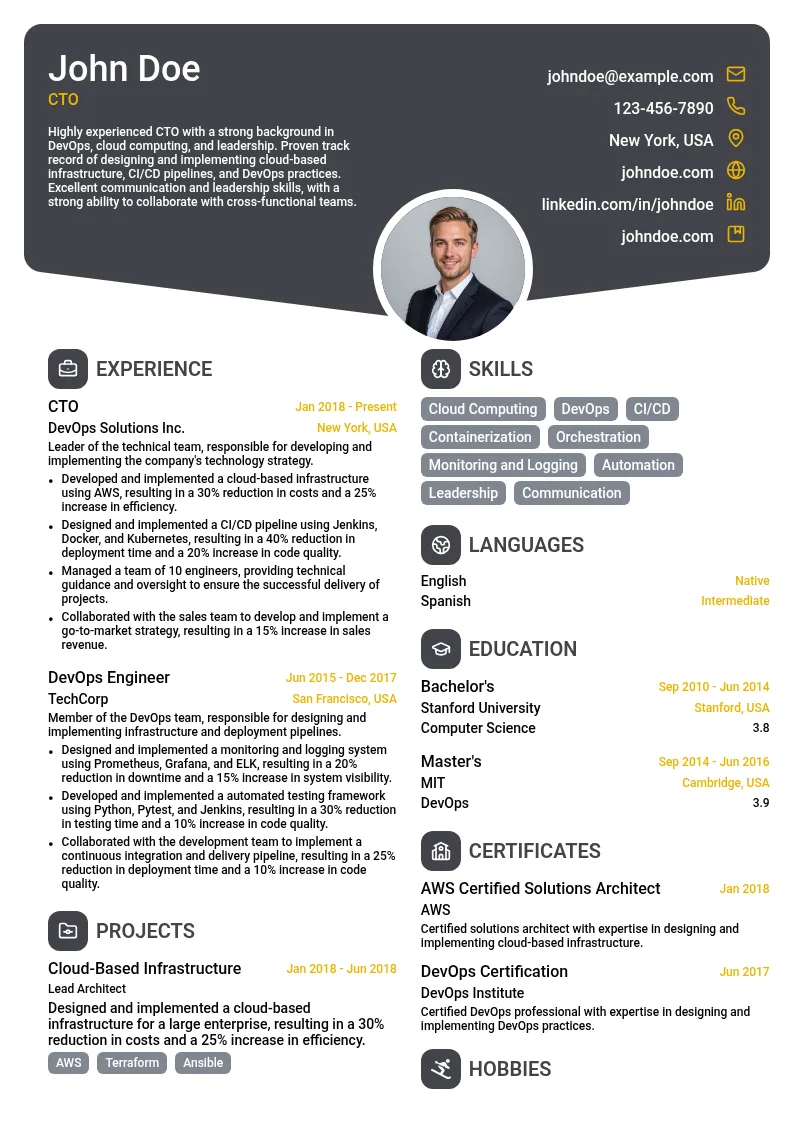 DevOps CTO resume example