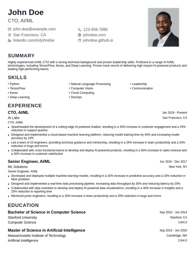 AI/ML CTO resume example