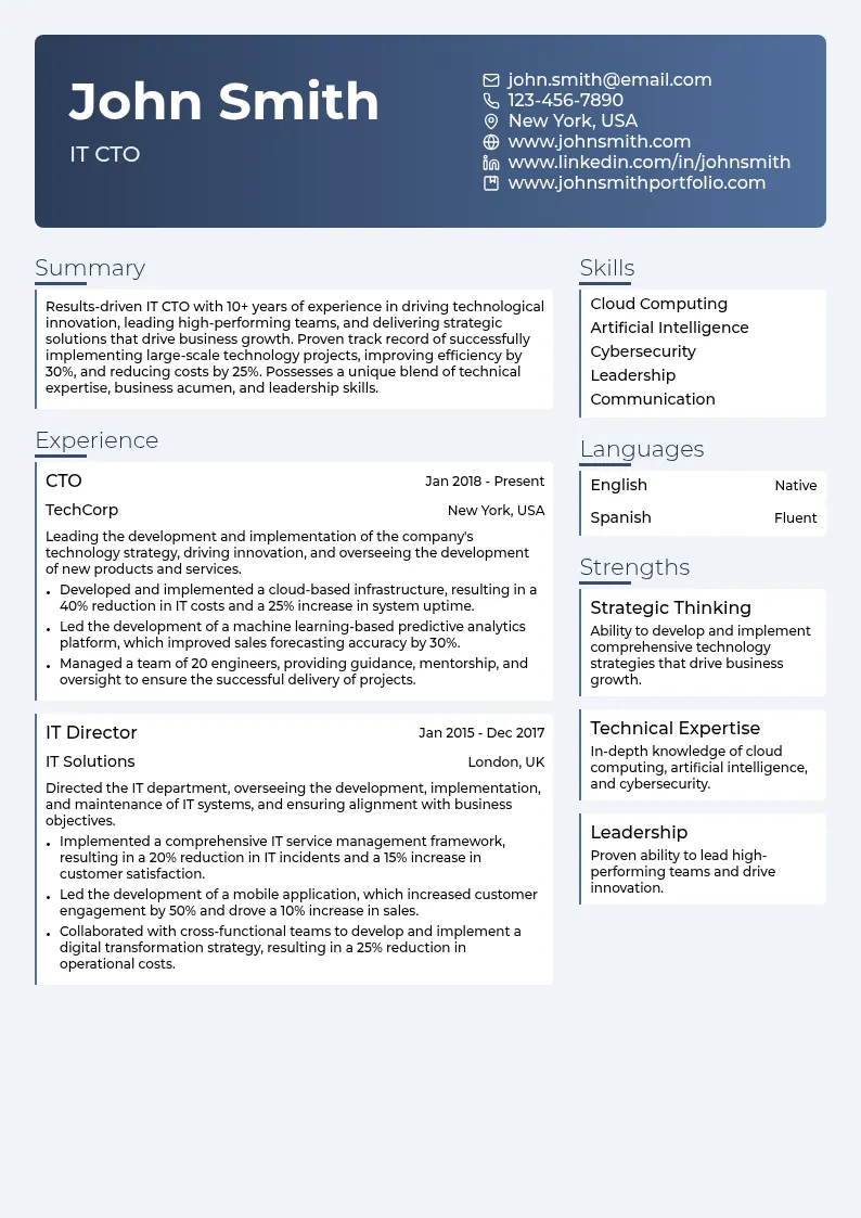 IT CTO resume example