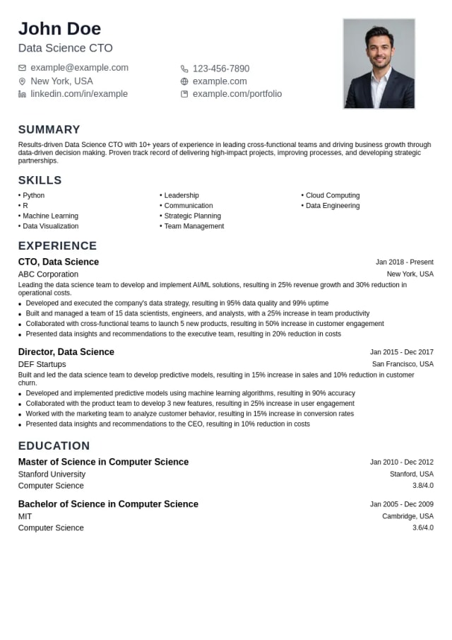 Data Science CTO resume example