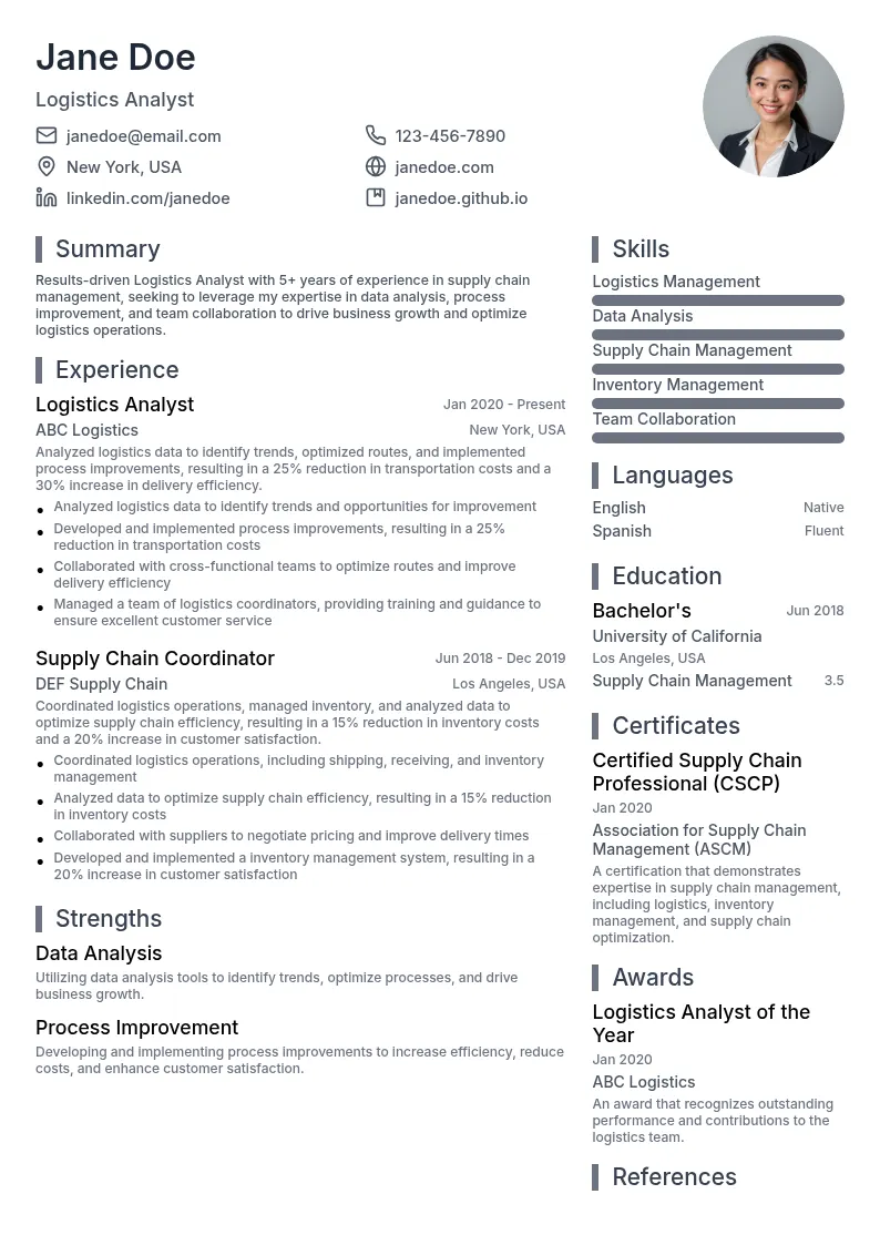 Logistics Analyst resume example