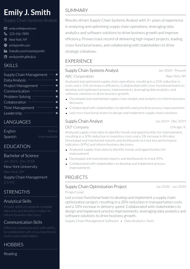 Supply Chain Systems Analyst resume example