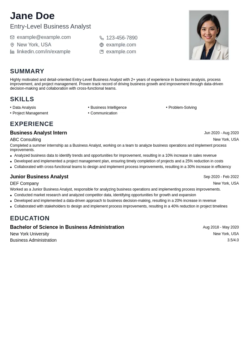 Entry-Level Business Analyst resume example