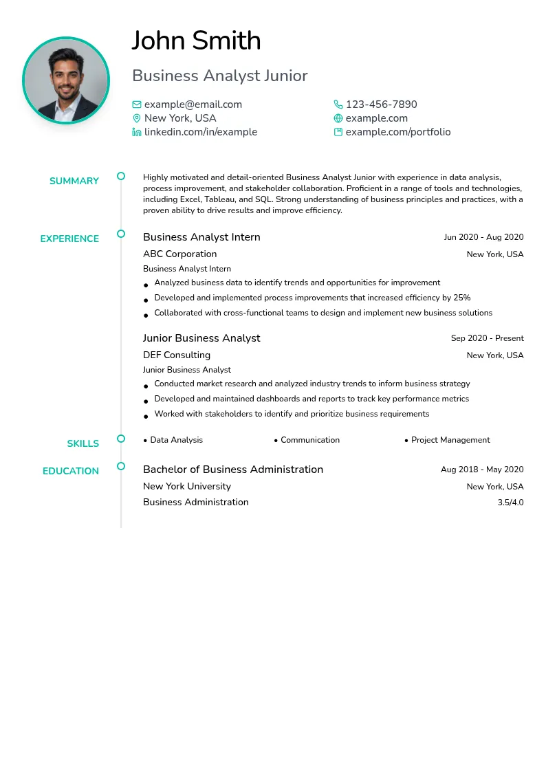 Business Analyst Junior resume example