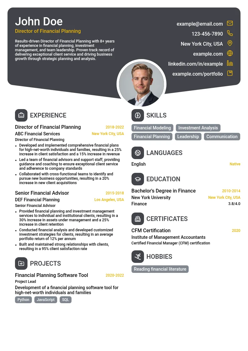 Director of Financial Planning resume example