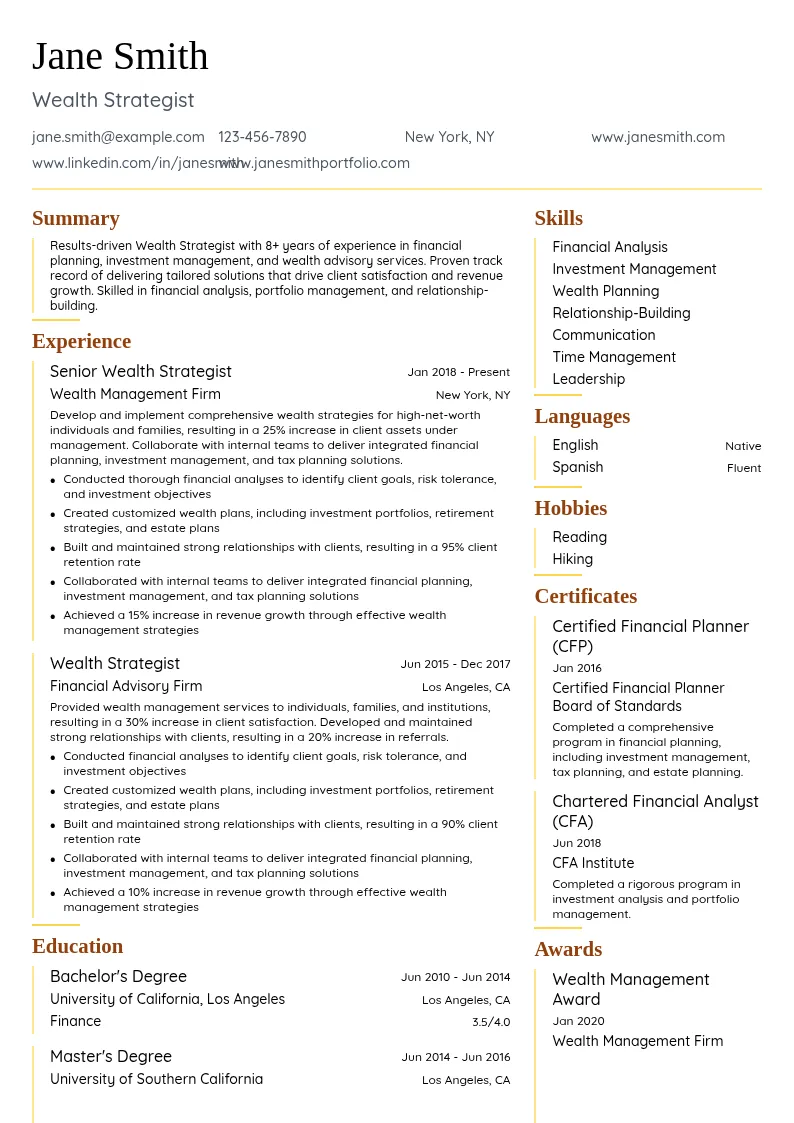Wealth Strategist resume example