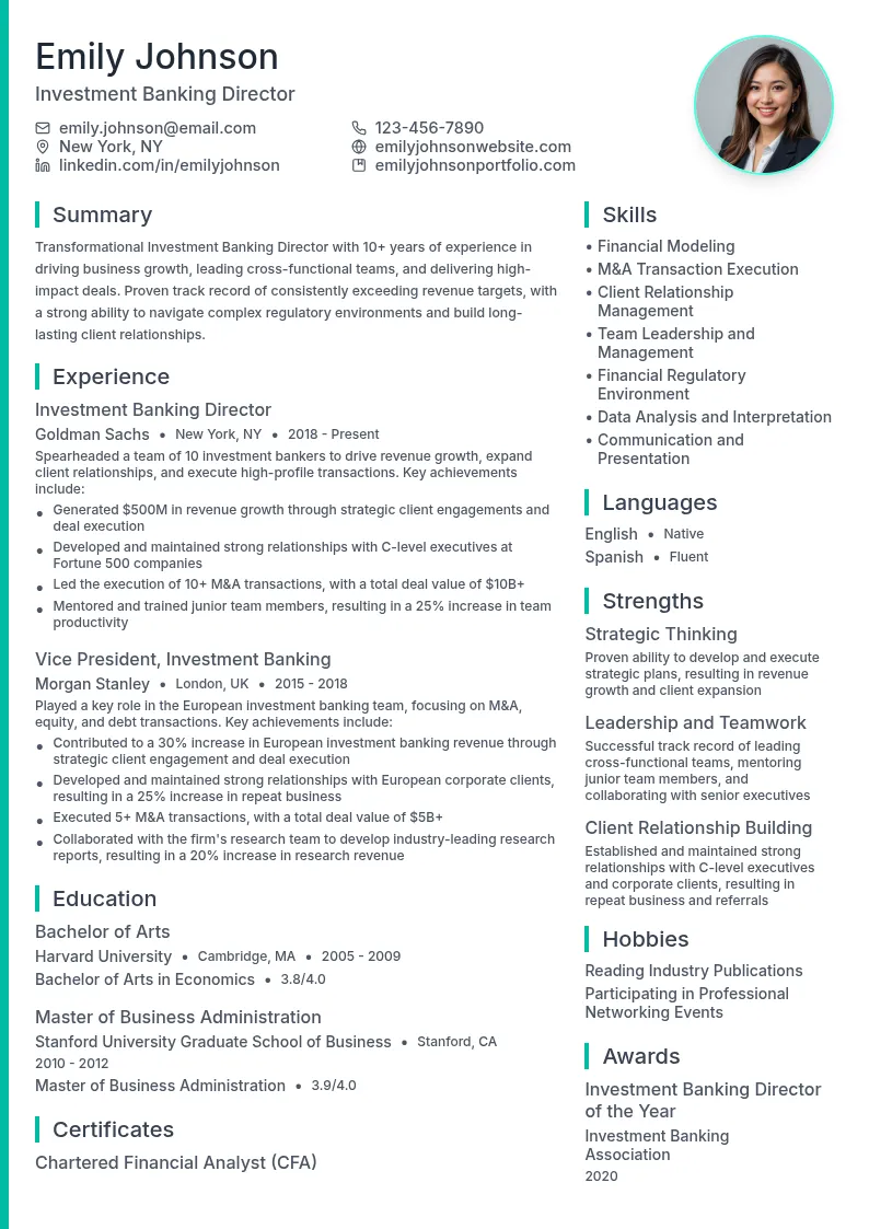 Investment Banking Director resume example