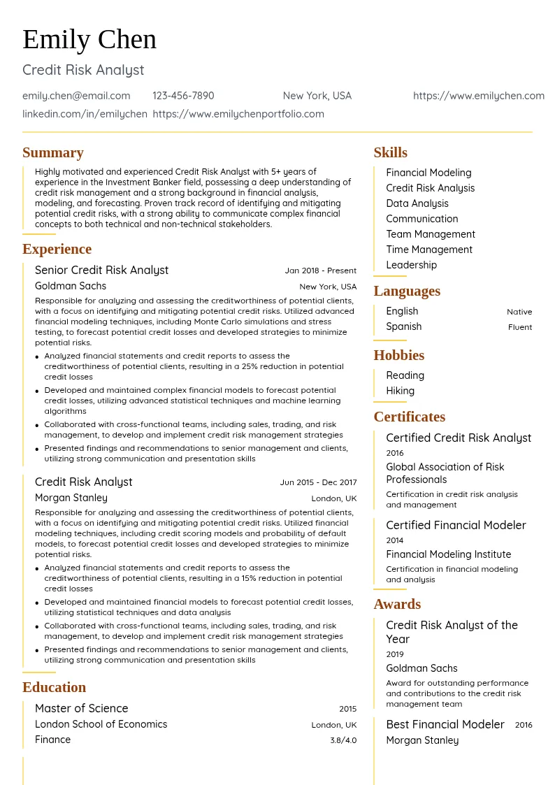 Credit Risk Analyst resume example