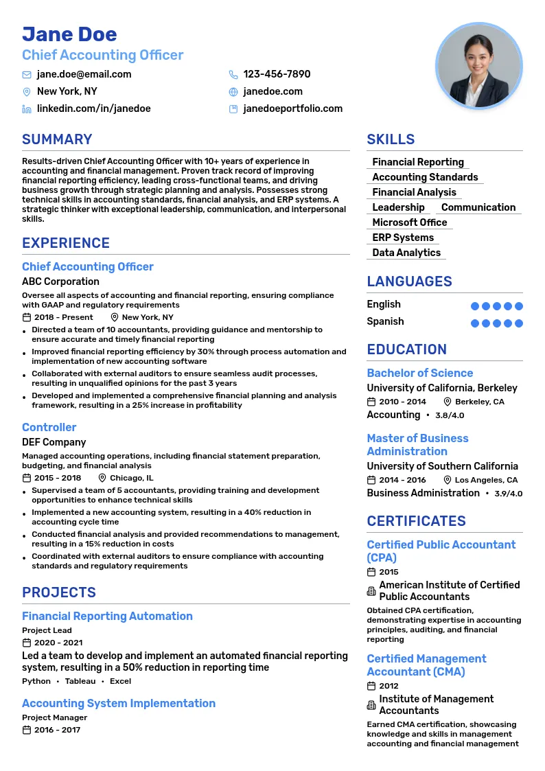 Chief Accounting Officer resume example