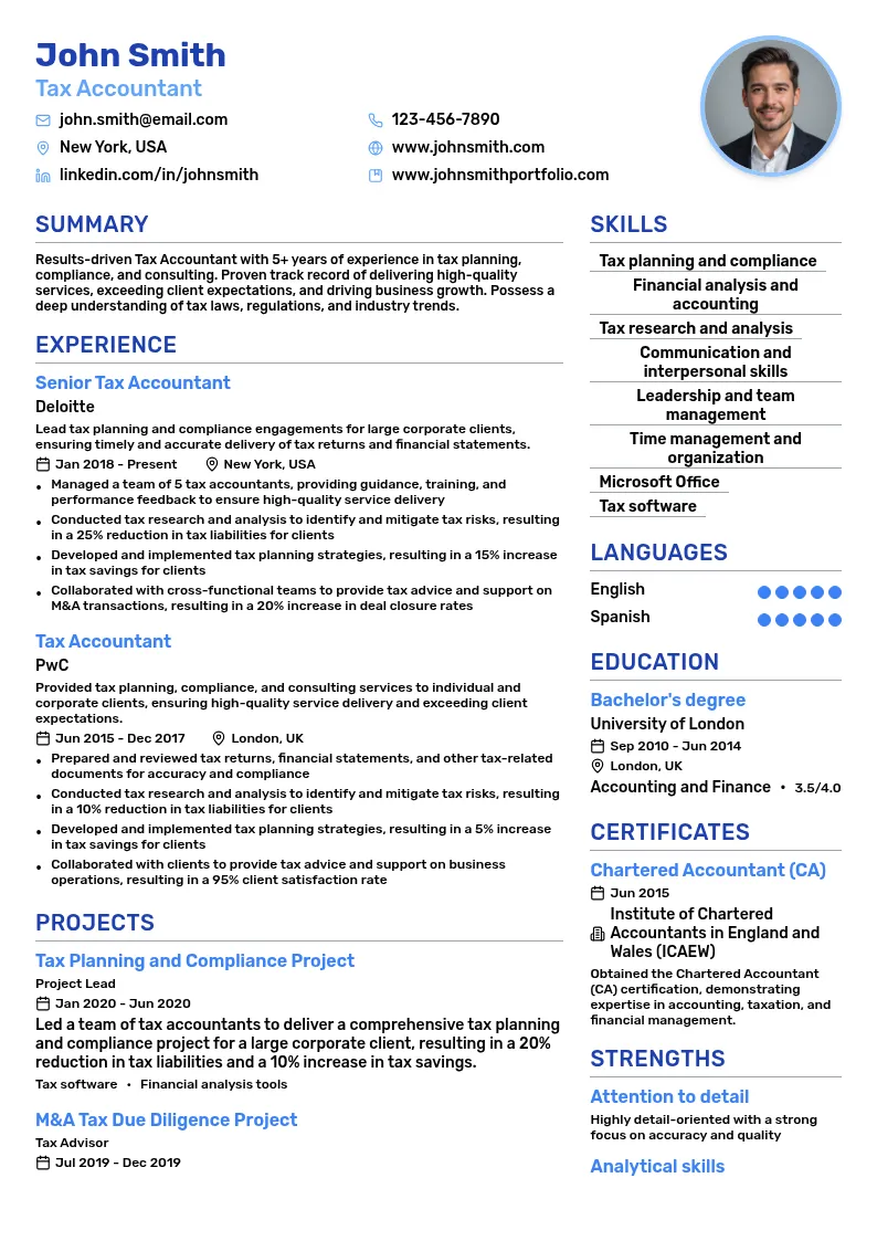 Tax Accountant resume example