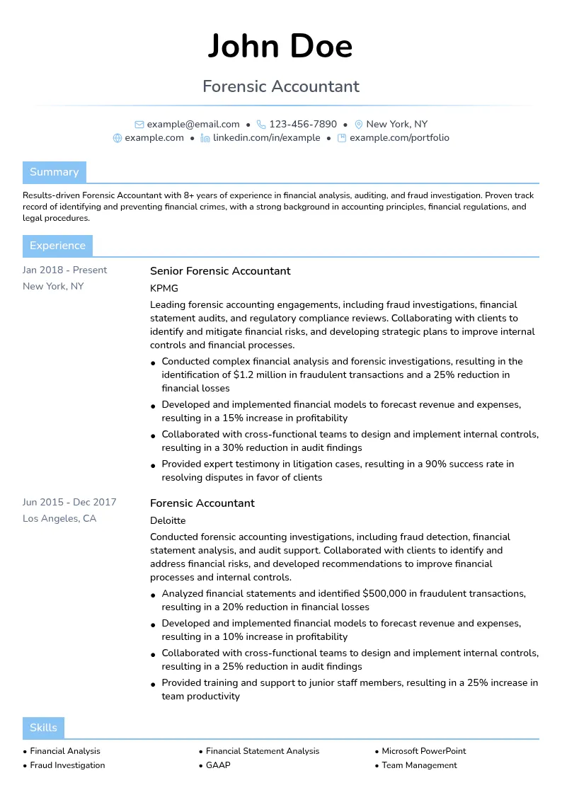 Forensic Accountant resume example