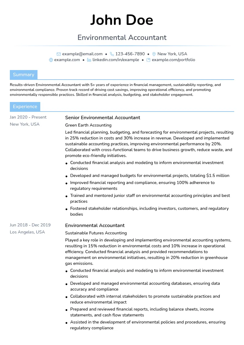 Environmental Accountant resume example