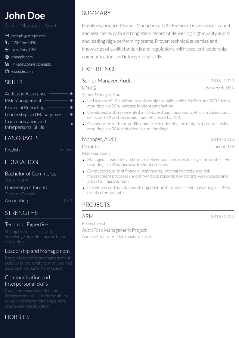 Senior Manager - Audit resume example