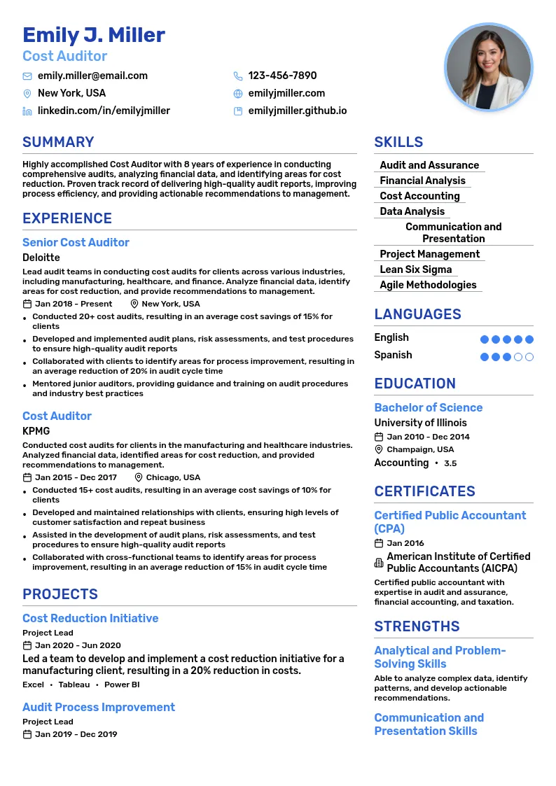 Cost Auditor resume example