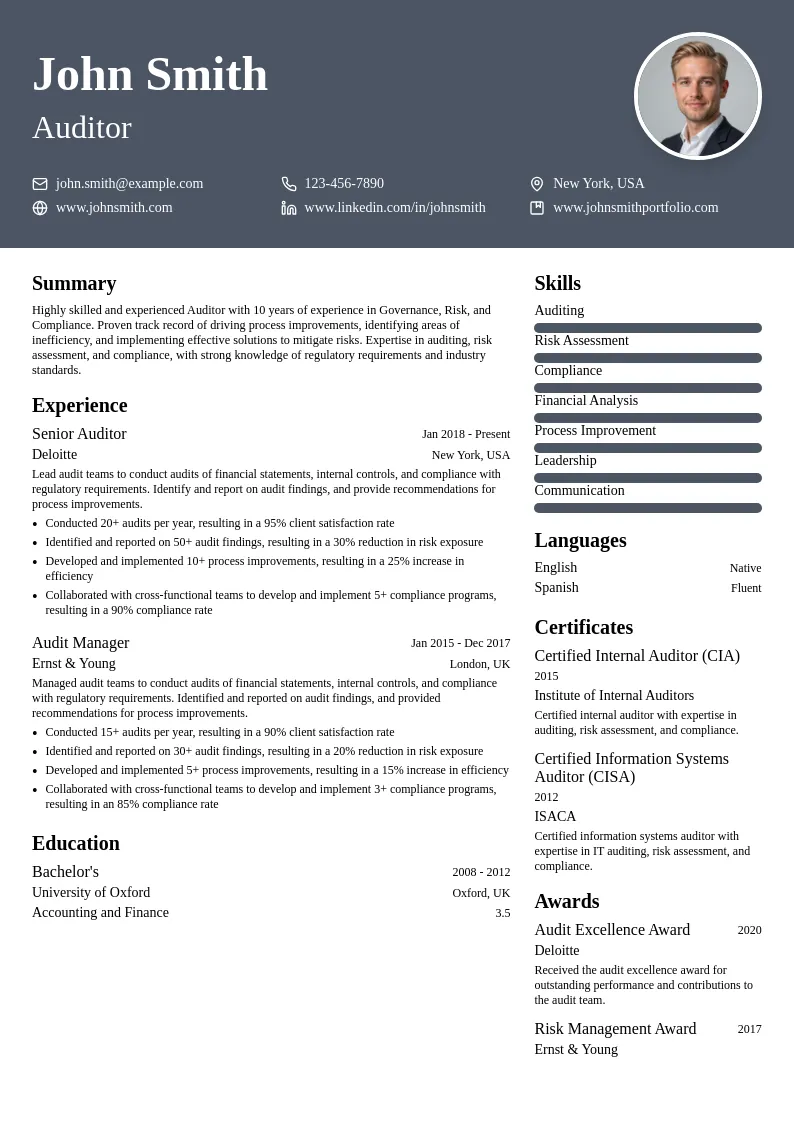 Auditors in Governance resume example