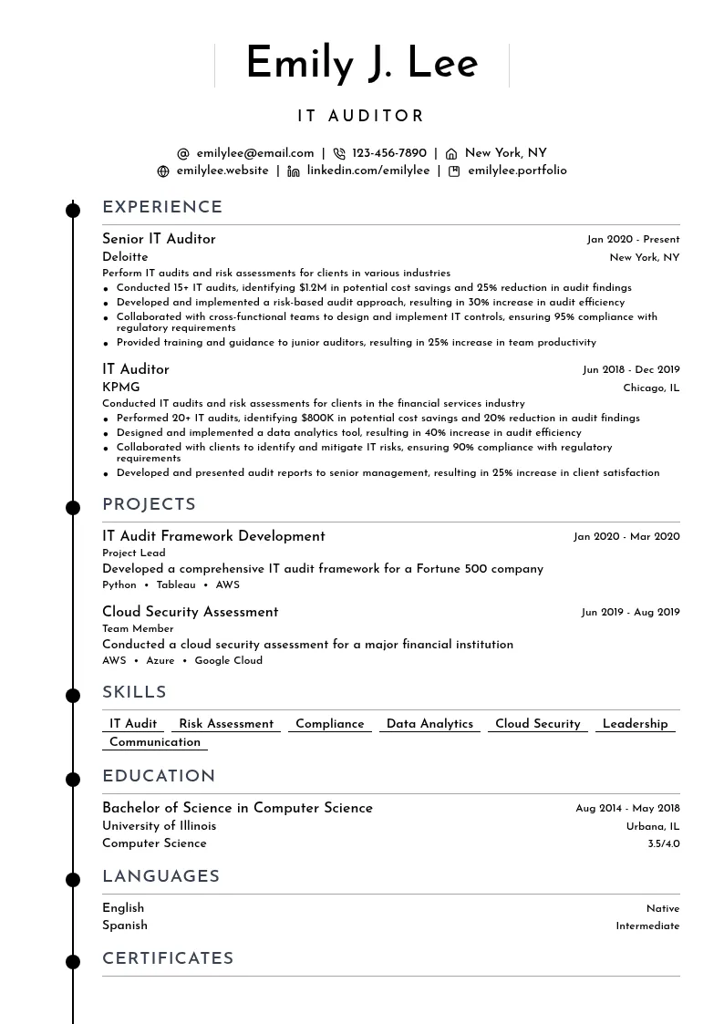 Auditor in IT resume example