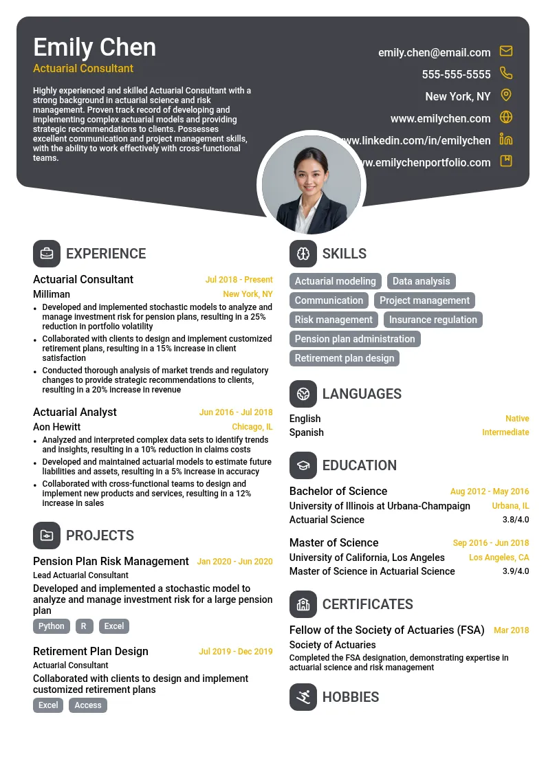 Actuarial Consultant resume example