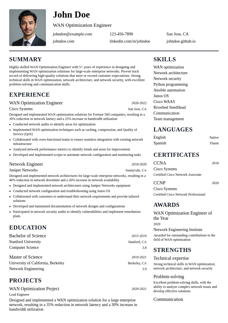 WAN Optimization Engineer resume example