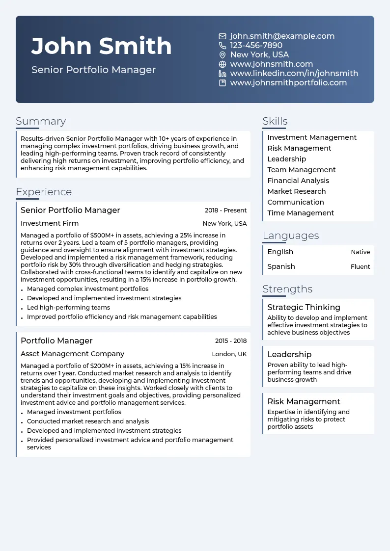 Senior Portfolio Manager resume example