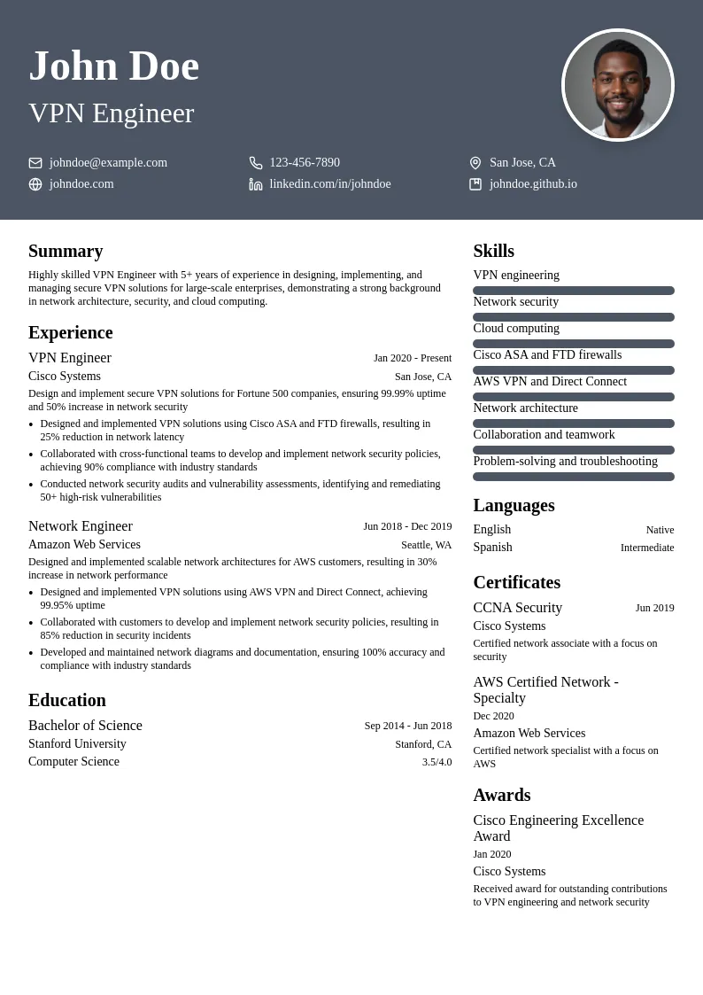 VPN Engineer resume example