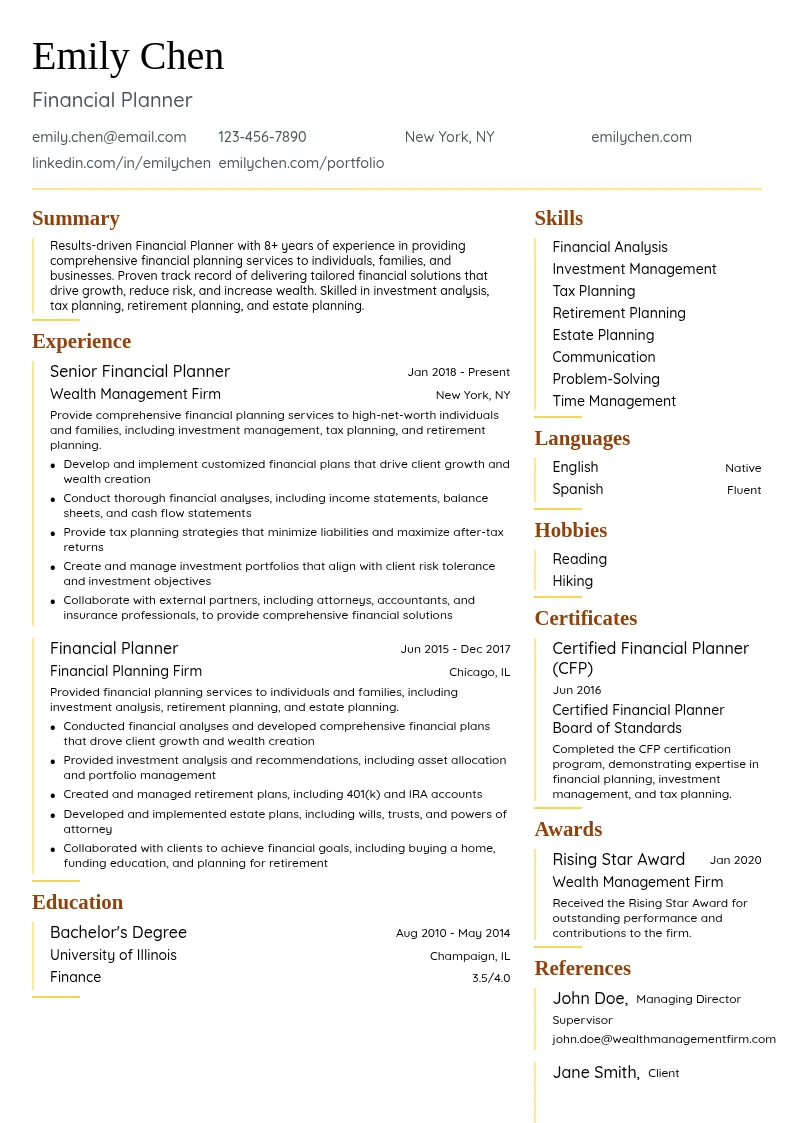 Financial Planner resume example