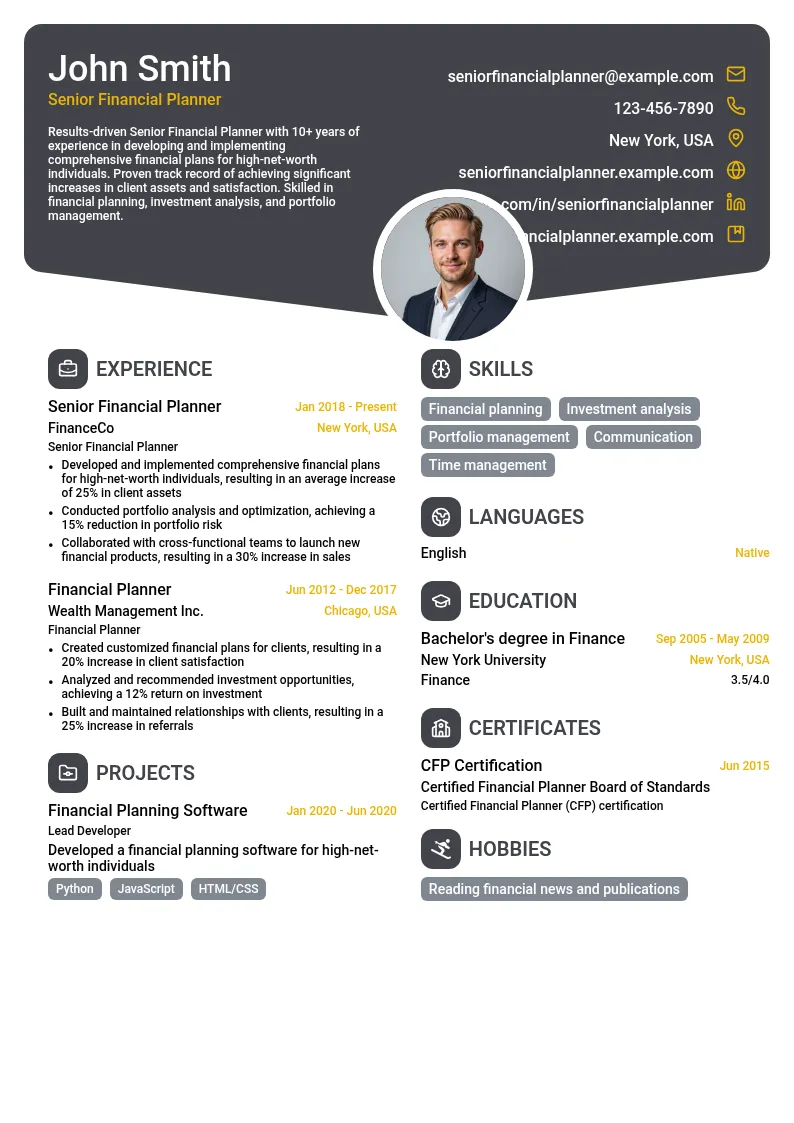 Senior Financial Planner resume example