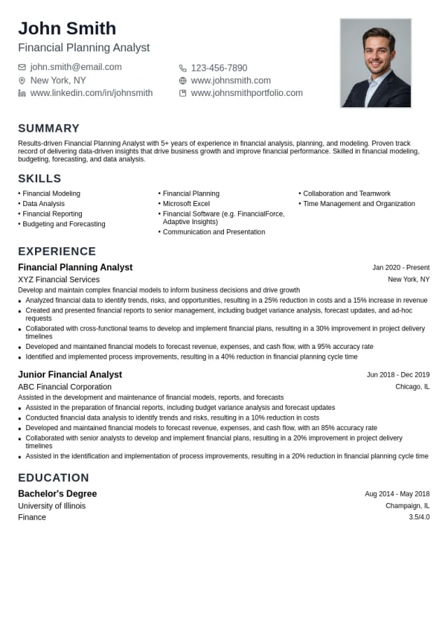 Financial Planning Analyst resume example