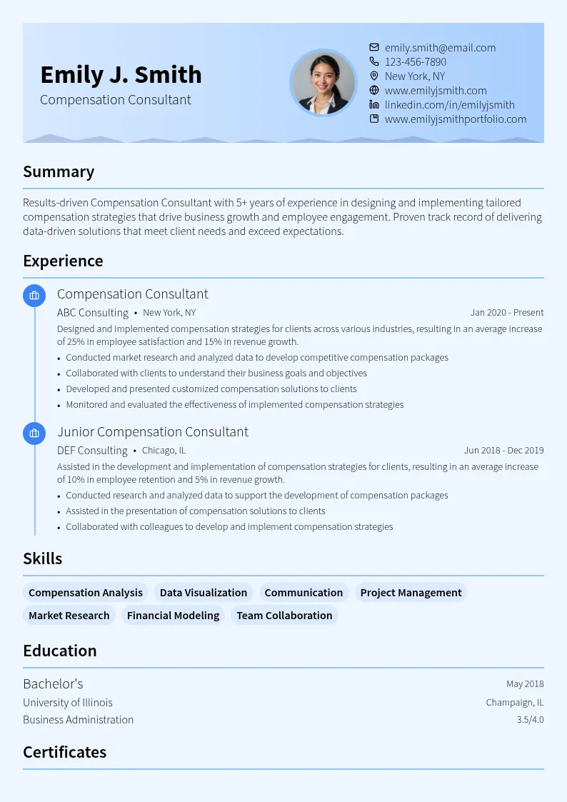 Compensation Consultant resume example