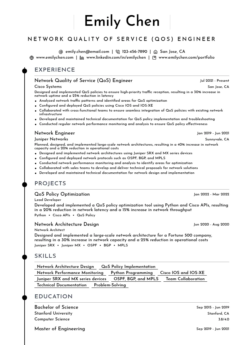 Network Quality of Service (QoS) Engineer resume example